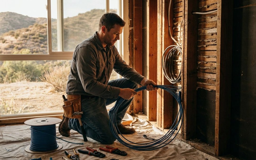 Escondido low voltage contractor installing structured cabling in a home wall