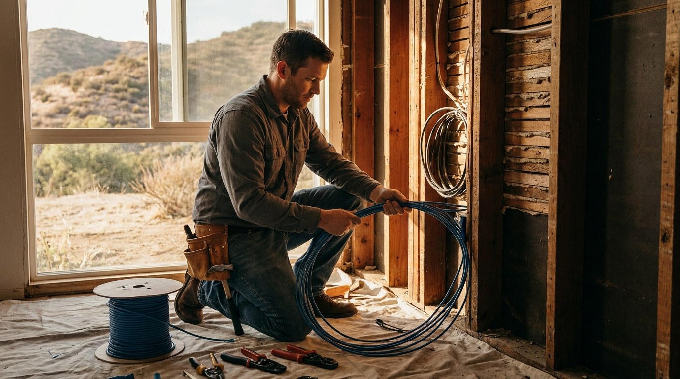 Escondido low voltage contractor installing structured cabling in a home wall