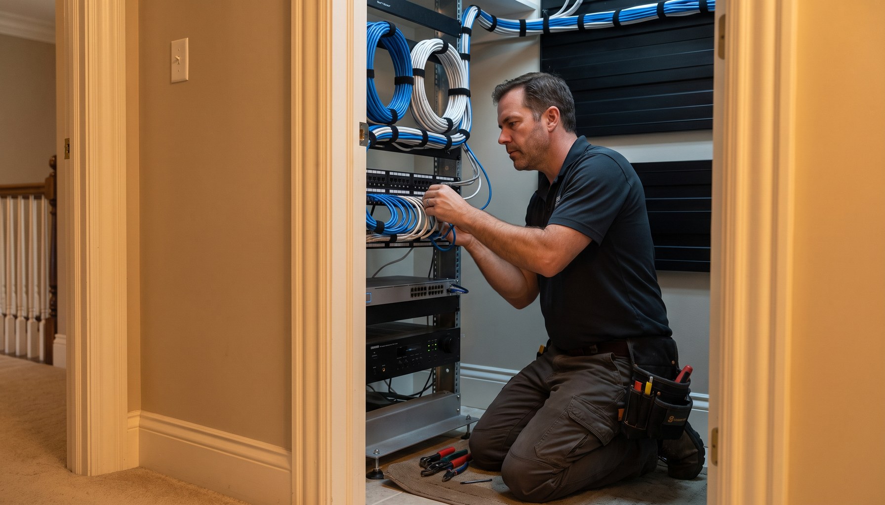 Temecula low voltage contractor installing a ventilated smart home equipment rack