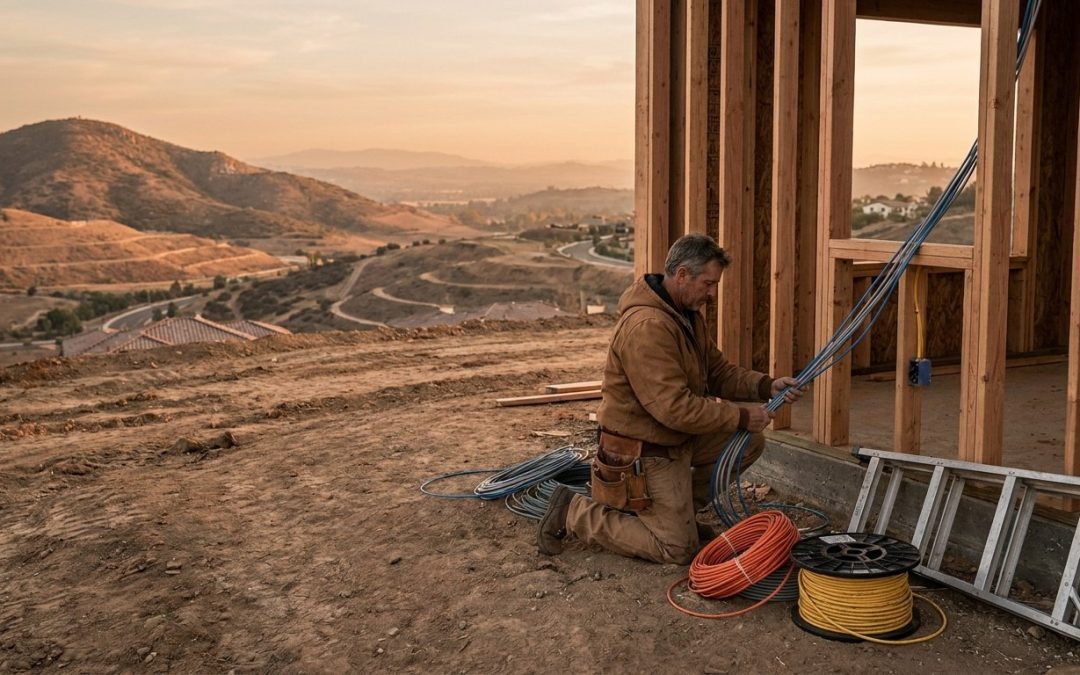 Low voltage contractor pre-wiring a San Elijo Hills new construction home in San Marcos